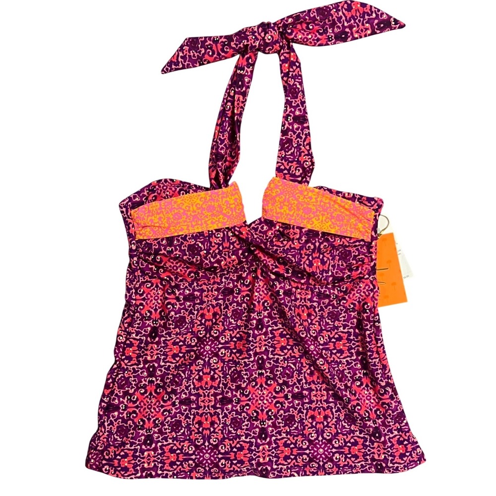 Leilani Lux Bandini Tankini Top Size 12 Pink Orange Paisley Halter Swim New